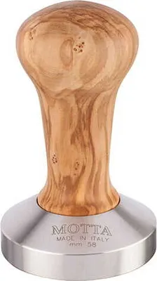 Immagine prodotto di Motta, pressino in acciaio con manico in legno, 58 mm, piatto, Olive Wood