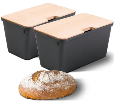Produktbild von Novaliv 2x Brotkasten mit Deckel 32x20x16,5cm Brotbox für Brotaufbewahrung Brotkasten Holz für Brot frischhalten 7,3L Brotkasten schwarz Brot box für Brot Aufbewahrungsbox mit Holzdeckel