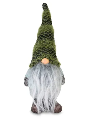 Produktbild von Riffelmacher Deko Wichtel mit Strickmütze | Grün & Grau | Polyresin Figur 11,5×10×19 cm | Weihnachtsdeko mit langem Bart | 10496