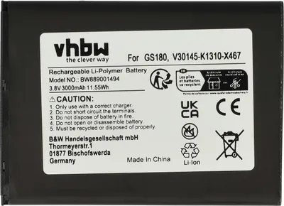 Produktbild von vhbw Akku kompatibel mit Gigaset GS180 Handy Smartphone Telefon (3000 mAh, 3,8 V, Li-Polymer)