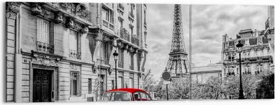 Produktbild von Bild auf Leinwand - Leinwandbild - Auto Eiffle Straße Gebäude - 150x50cm - Wand Bild - Wanddeko - Leinwanddruck - Bilder - Kunstdruck - Wanddekoration - Leinwand bilder - Wandkunst - CA150x50-3214