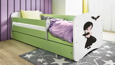 Produktbild von Kinderbett Jugendbett Wednesday 70x140, 80x160, 80x180 cm - Komplettset mit Schublade & Rausfallschutz