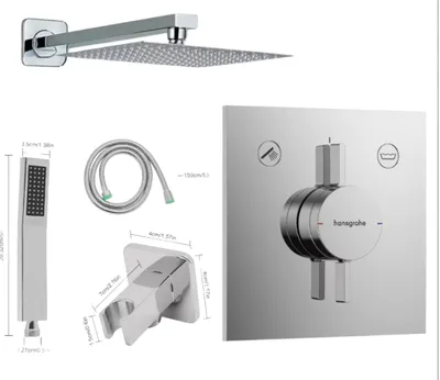 Produktbild von Hans Grohe für Ibox 2 Duoturn E Chrom, Kreabad Chrom, 6-teilig Handbrause + Wandhalter Schlauchanschluss + Schlauch + Regendusche 30x30 und Brausearm