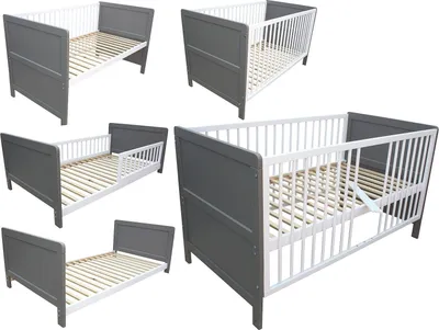 Produktbild von Kinderbett Juniorbett Beistellbett 140x70 cm 3in1 grau-weiß