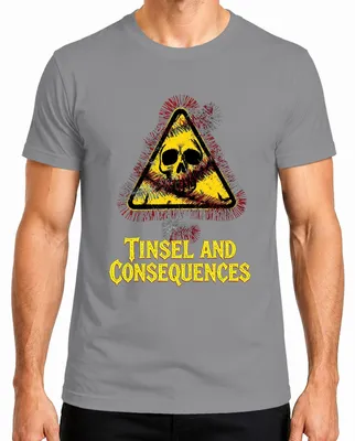 Produktbild von Tinsel and Consequences Totenkopf Lametta Warnschild Skull Gefahr Herren T-Shirt, Grau, 3XL
