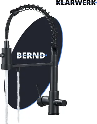 Produktbild von Bernd | 3 Wege Gastronomie Schwarz matt Filtermatur | Feder Edelstahl Osmose Wasserhahn Küche | Restaurant Mischbatterie 360° drehbar 2 Anschlüsse
