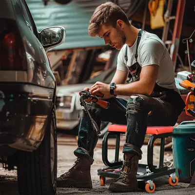 Produktbild von Werkstatthocker mit Gepolstertem Sitzkissen und Ablage Arbeitshocker Montagehocker Autoreparatur-Hocker Mechanikerhocker für Garage und Werkstatt
