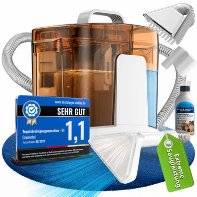 Produktbild von Grenintol Waschsauger bis zu 25 kPa, 600 W Nasssauger, Teppichreiniger und Polsterreiniger mit 1,45 l + 1,6 l Doppeltank für Sofa Auto Matratze