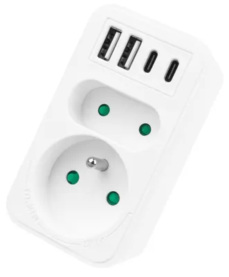 Zdjęcie produktu dla Gniazdko Prądowe X2 + 4Xusb Maclean, Rozgałęźnik Z 2 Gniazdami, 2Xusb A, 2Xusb C Pd 20W, 1X16A + 1X6A, Mce249 F/W