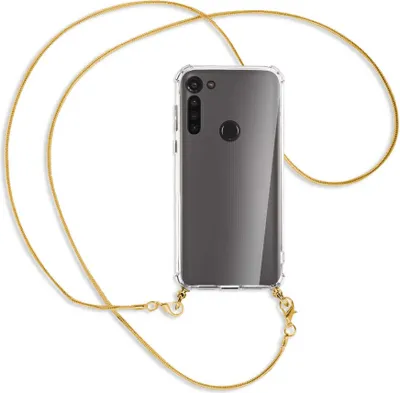 Produktbild von Handykette Backcover-Schutzhülle mit Band (Metall goldfarben) für Motorola Moto G8 Power - goldfarbene Kette Snake