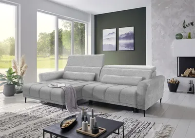 Produktbild von Wohnlandschaft >Wolve< elektr. Sitzverstellung, 2 Kissen, hellgrau - 277x108x179 (BxHxT)
