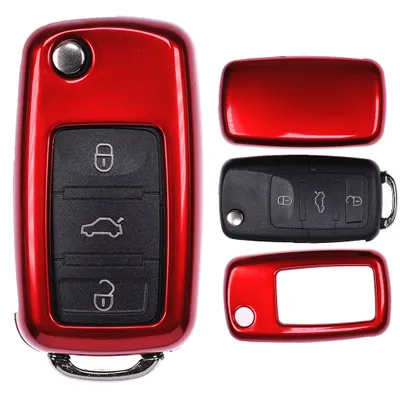 Produktbild von Auto Schlüssel Kunststoff Hülle ABS Plastik Schutz Cover Rot kompatibel mit VW Golf 5 6 Sharan Touran EOS Jetta Skoda Octavia Polo Beetle Passat Caddy T5 Tiguan bis 2009