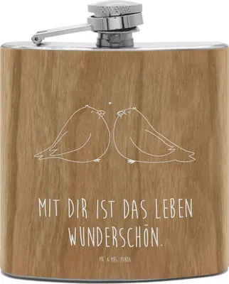 Produktbild von Mr. & Mrs. Panda Flachmann Turteltauben Liebe - Transparent - Geschenk, Hip Flask, Schnaps, Liebesgeschenk, feldflasche, Partner, Freundin, Hochzeitstag, Likörflasche