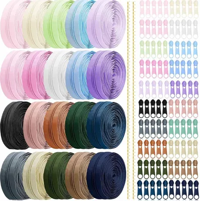 Obrázok produktu pre Nylon Zipsová Sada 60 m, 20 Farieb, 100 Zipsov, pre Šitie, Ručné Práce a Tašky