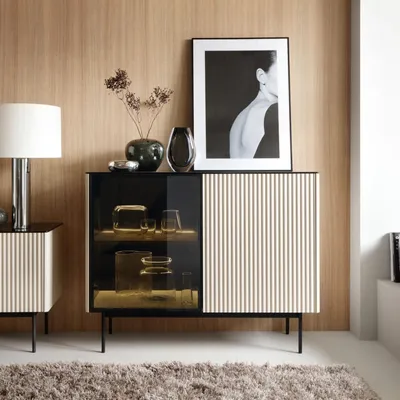 Produktbild von Sideboard Kommode DIJON 107 cm Kaschmir Schwarz LED Push-To-Open