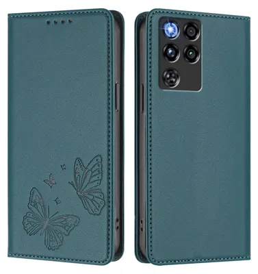 Image de Étui en cuir pour ZTE nubia RedMagic 11 Pro, motif papillon, étui portefeuille à rabat avec support, vert