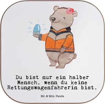 Produktbild von Mr. & Mrs. Panda Untersetzer für Gläser Rettungswagenfahrerin Herz - Weiß - Geschenk, gläseruntersetzer, Coaster, Tischuntersetzer, Glas, Getränkeuntersetzer
