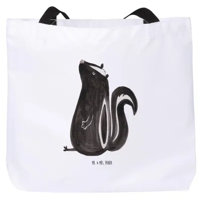 Produktbild von Mr. & Mrs. Panda Tote Bag Stinktier Sitzen - Weiß - Geschenk, Tasche, Beutel, Büro, Strandtasche, Reisetasche, Schultasche, Skunk, Raubtier, Wildtier, Laptoptasche