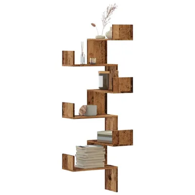 Image de Maison Exclusive - Étagère d'angle murale aspect bois ancien 45x45x147 cm Matériau dérivé du bois