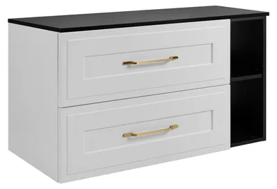 Immagine prodotto di Set di mobili da bagno, bianco/nero, 80 (60 + 20) x 46 x 58 cm, 3 colori di maniglie tra cui scegliere