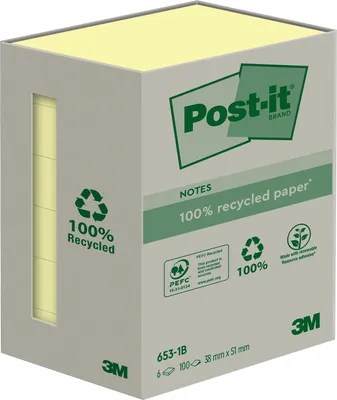 Immagine prodotto di Post-it riciclati giallo canarino 38x51 6 blocchetti di note adesive