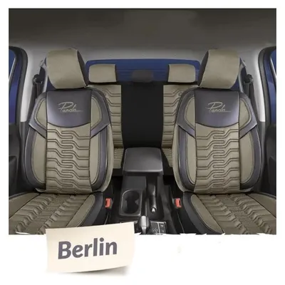 Immagine prodotto di Set di rivestimenti universali PANDA BERLIN – in ecopelle e tessuto, beige/nero, per sedili anteriori e posteriori