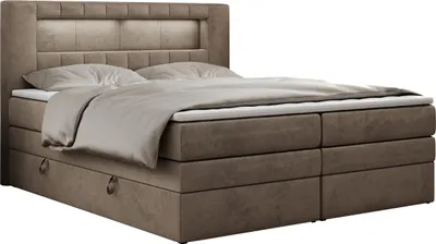 Produktbild von Boxspringbett mit LED Kopfteil und Topper - GOLD-5-KING - 180x200cm - Braun - Mittelfest (H3)