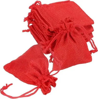 Obrázok produktu pre Vianočný vrecúško na ozdoby, 7 x 9 cm, červené jutové vrecúško so šnúrkou