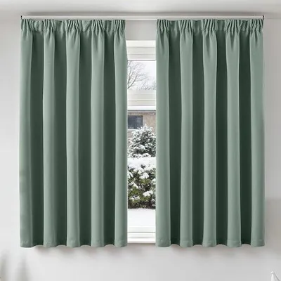 Productafbeelding van Verduisterende Plooiband Gordijnen Saliegroen - Ondoorzichtig Raamgordijn Set van 2 (145x140 cm)