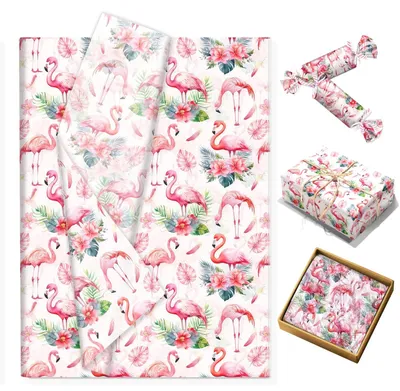 Image de Papier de soie rose avec motif flamant rose, idéal pour l'emballage