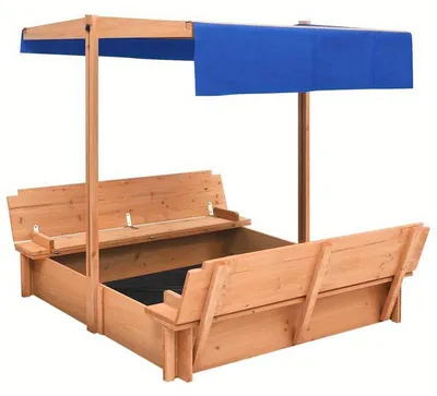 Obrázok produktu pre Drevený pieskový box – pieskovisko s domčekom a strechou – 112x112x112 cm – Odolná hračka