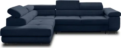Image de Best Mobilier Zaria - canapé d'angle gauche - convertible avec coffre et têtières réglables - 5 places - en velours côtelé , Bleu