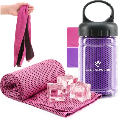 Produktbild von com-four® 2x Kühlhandtuch in Flasche - Cooling Towel Kühltuch - kühlendes Tuch bei Hitze, Sonnenbrand, Anstrengung, Sport, Müdigkeit, Verbrennungen oder Insektenstichen, Camping