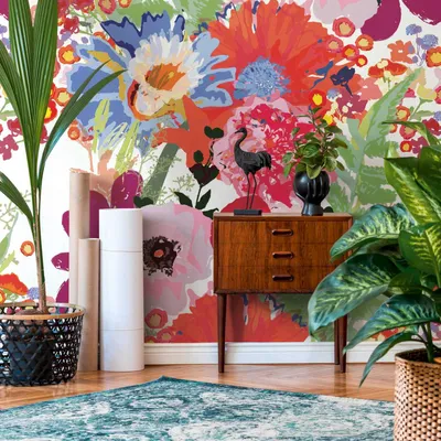 Immagine prodotto di Profhome 392071-GU Carta da parati in tessuto non tessuto fiori opaco bianco rosso viola verde 1,59 m x 2,8 m
