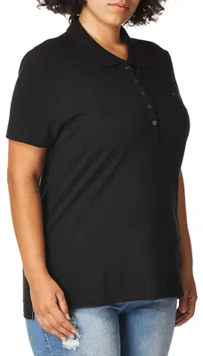 Image de Chemise polo femme Tommy Hilfiger, coupe classique, manches courtes, tissu piqué, couleur noire, taille X-Large