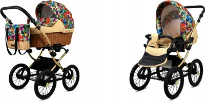 Produktbild von Babylux® Classic Gold | 2in1 Kinderwagen Set | Jungle Flowers | Kombikinderwagen | Kinderwagense