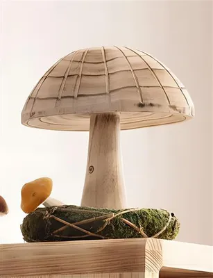 Produktbild von Dekofigur Pilz "Geflammt"  aus Holz, groß, 25 cm hoch, Holzpilz, Dekopilz, Herbstdeko