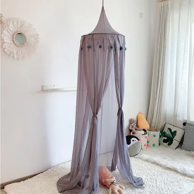 Produktbild von Betthimmel für Kinder Baby Baldachin Spielzimmer Fotografieren rund Höhe 240cm Prinzessin Chiffon hängende Moskitonnetz für Schlafzimmer Dekoration für Bett und Schlafzimmer (Grau)
