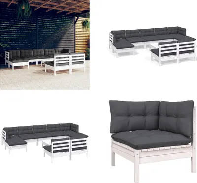 Produktbild von vidaXL 10 tlg. Garten Lounge Set mit Kissen Weiß Kiefernholz - Garten-Lounge-Set - Garten-Lounge-Sets - Gartenmöbel-Set - Gartenmöbel-Sets
