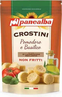 Zdjęcie produktu dla Tosty z bazylią i pomidorami Crostini Pomodoro e Basilico 100g - Panealba