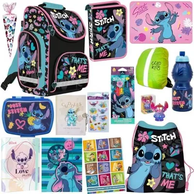 Produktbild von Schulranzen für Jungen und Mädchen, 15er-Set - Schul-Rucksack für Kinder mit Federmäppchen- Schuhbeutel Hausaufgabenheft- Stitch