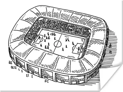 Produktbild von MuchoWow® Poster Eine schwarz-weiße Illustration eines Fußballstadions 160x120 cm - Foto Plakat