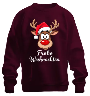 Zdjęcie produktu dla Merry Christmas Reindeer Rudolf Cartoon Cute Funny Gift Uni Sweatshirt Pullover, bordowy, XXL