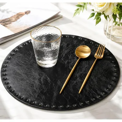 Produktbild von Platzset Rund Schwarz 35 cm 2er Set in Lederoptik