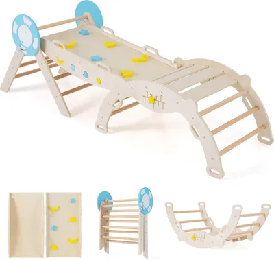 Produktbild von COSTWAY Klettergerüst Indoor 3er Set, klappabres Kletterdreieck mit Rutsche, Kletterbogen, inkl. doppelseitige Rampe & Baustein Set, für Kinder 1+