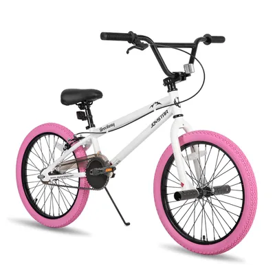 Produktbild von JOYSTAR Kinderfahrrad 20 Zoll BMX Fahrrad für Jungen Mädchen im Alter von 7-12 Jahren,Freestyle, Doppelbremsen, 2 pegs, Kettenschutz, Singlespeed,Weiß