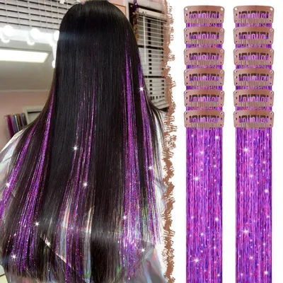 Productafbeelding van Haaraccessoires: Glitters voor in het haar, 12 stuks, 50 cm, in de kleur lila