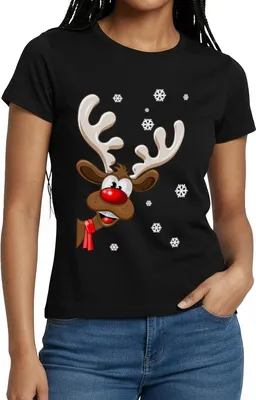 Produktbild von Spreadshirt Weihnachten Rudolph Das Rentier Geschenk Frauen T-Shirt, M, Schwarz