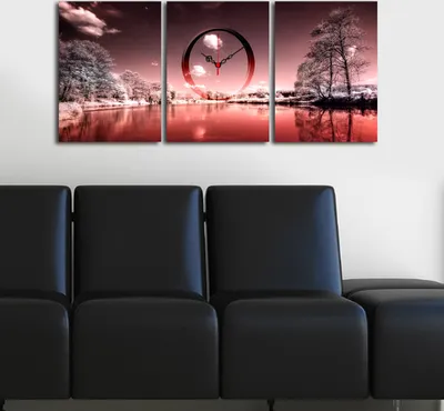 Zdjęcie produktu dla Opviq, 3P3040CS- CTY1688, kolorowy, zegar ścienny, 90 x 38 cm, 100% płótno zamszowe