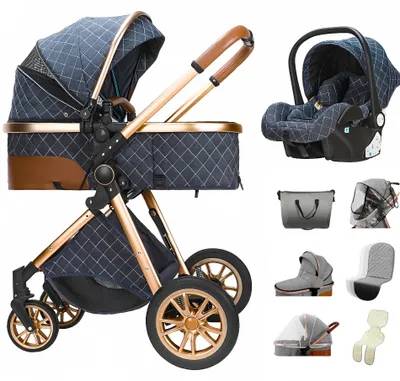 Productafbeelding van 3-In-1 Kinderwagen - Reiswieg - Autostoeltje - Wandelwagen - Compact Opvouwbaar - Roestvrij Staal Frame